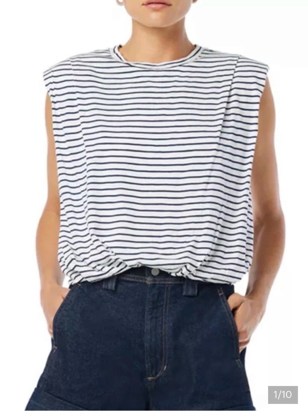 Joe's Jeans Arden Striped Padded Shoulder Muscle Tank Top Size XL Nautical Boxy